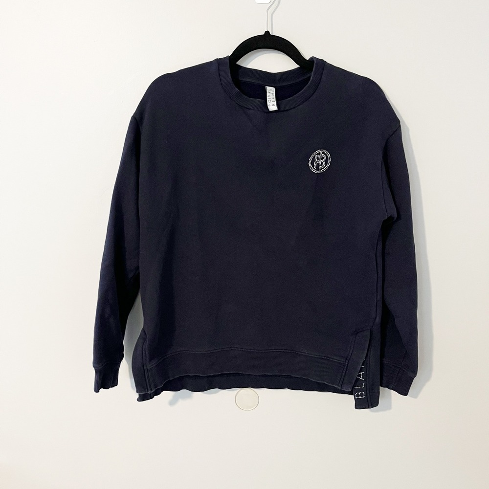 Poivre Blanc navy blue sweatshirt‎ rhinestone embellished medium